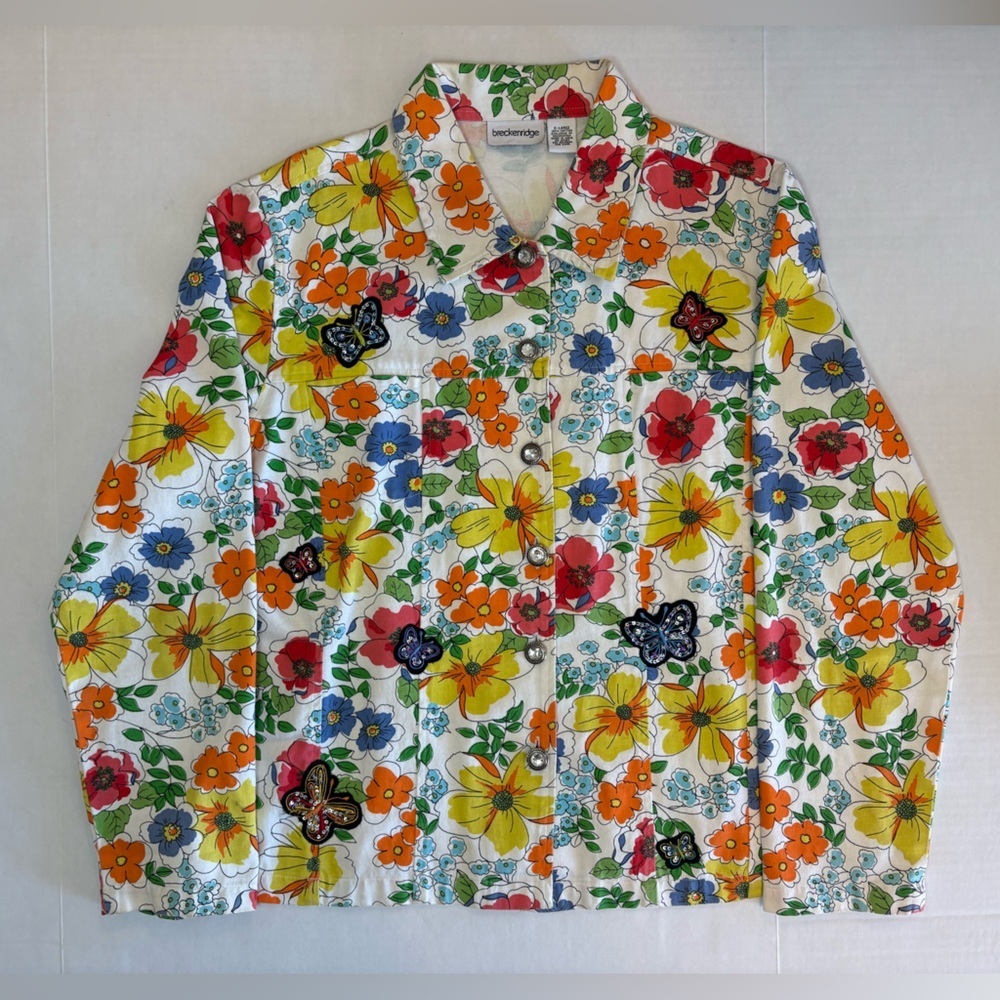 Breckenridge VTG 70’s style floral jacket hippie butterfly appliqués 100% cotton - Picture 7 of 7
